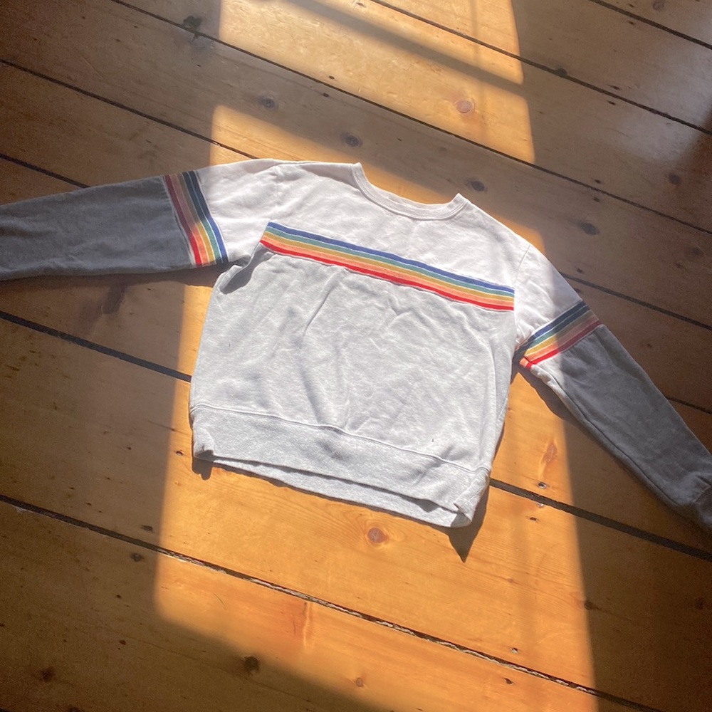 White and Gray Sweater with Rainbow